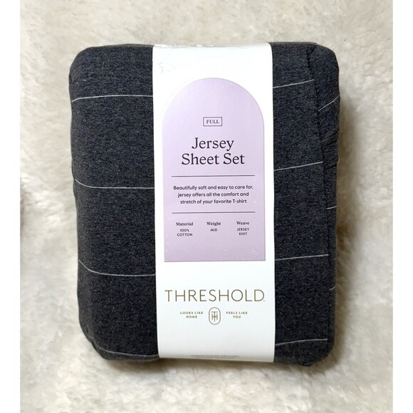 Full Cotton Jersey Sheet Set - Dark Gray Striped - Threshold - Picture 5 of 6